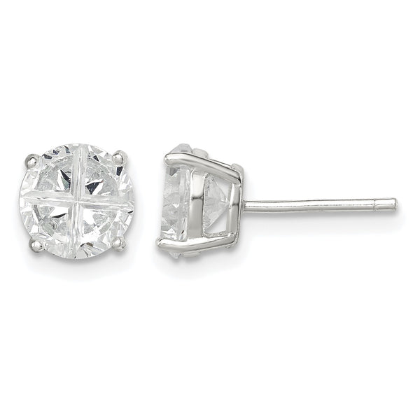 Sterling Silver 7mm Round Basket Set Cross-cut CZ Stud Earrings - Birthstone Company