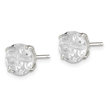 Sterling Silver 8mm Round Basket Set Cross-cut CZ Stud Earrings - Birthstone Company