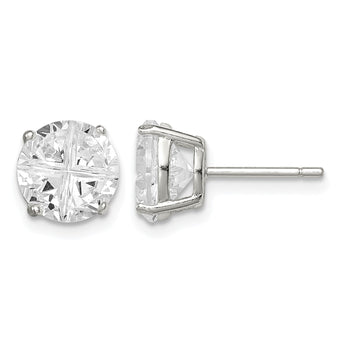 Sterling Silver 8mm Round Basket Set Cross-cut CZ Stud Earrings - Birthstone Company