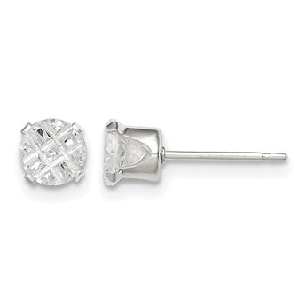 Sterling Silver 5mm Round Snap Set Laser-cut CZ Stud Earrings - Birthstone Company