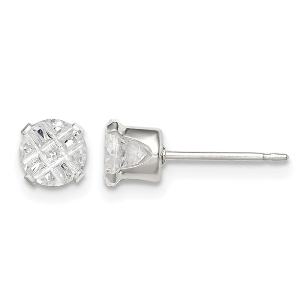 Sterling Silver 5mm Round Snap Set Laser-cut CZ Stud Earrings - Birthstone Company