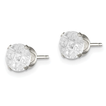 Sterling Silver 6mm Round Snap Set Laser-cut CZ Stud Earrings - Birthstone Company