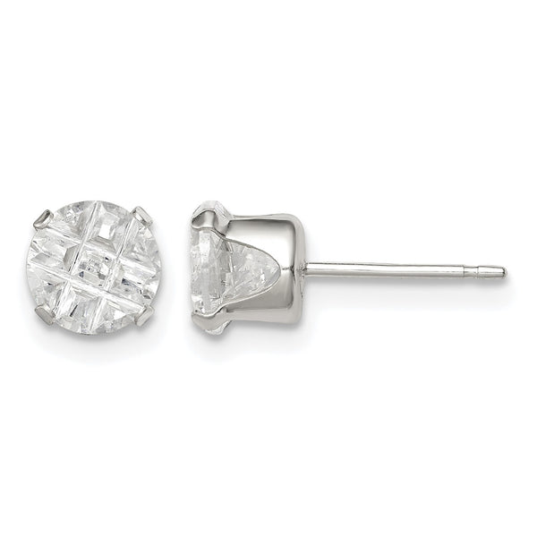 Sterling Silver 6mm Round Snap Set Laser-cut CZ Stud Earrings - Birthstone Company