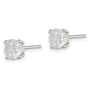 Sterling Silver 6mm Round Basket Set Laser-cut CZ Stud Earrings - Birthstone Company