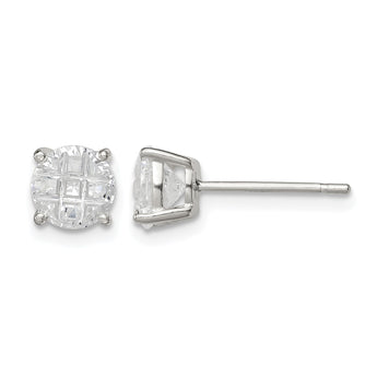 Sterling Silver 6mm Round Basket Set Laser-cut CZ Stud Earrings - Birthstone Company