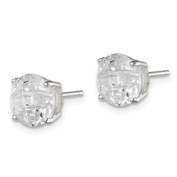 Sterling Silver 8mm Round Basket Set Laser-cut CZ Stud Earrings - Birthstone Company
