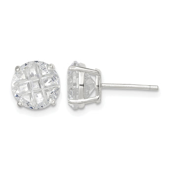 Sterling Silver 8mm Round Basket Set Laser-cut CZ Stud Earrings - Birthstone Company