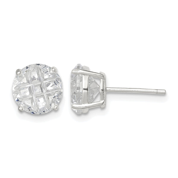Sterling Silver 8mm Round Basket Set Laser-cut CZ Stud Earrings - Birthstone Company