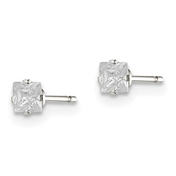 Sterling Silver 3mm Square Snap Set CZ Stud Earrings - Birthstone Company