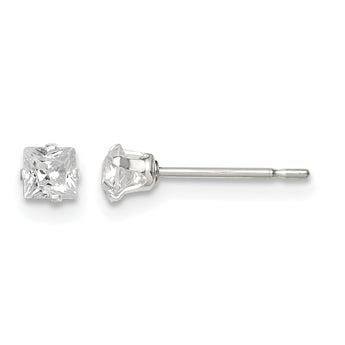 Sterling Silver 3mm Square Snap Set CZ Stud Earrings - Birthstone Company