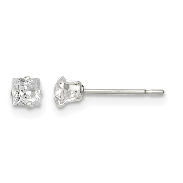 Sterling Silver 3mm Square Snap Set CZ Stud Earrings - Birthstone Company