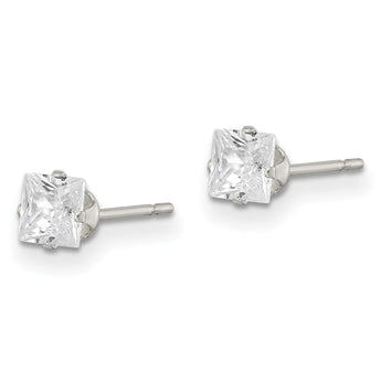 Sterling Silver 4mm Square Snap Set CZ Stud Earrings - Birthstone Company