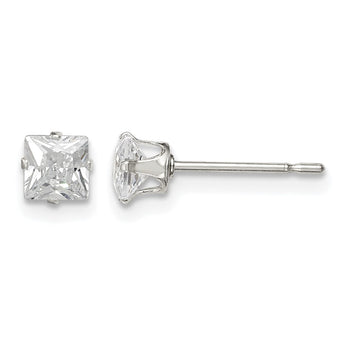 Sterling Silver 4mm Square Snap Set CZ Stud Earrings - Birthstone Company