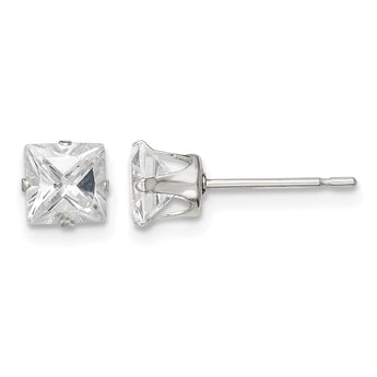 Sterling Silver 5mm Square Snap Set CZ Stud Earrings - Birthstone Company