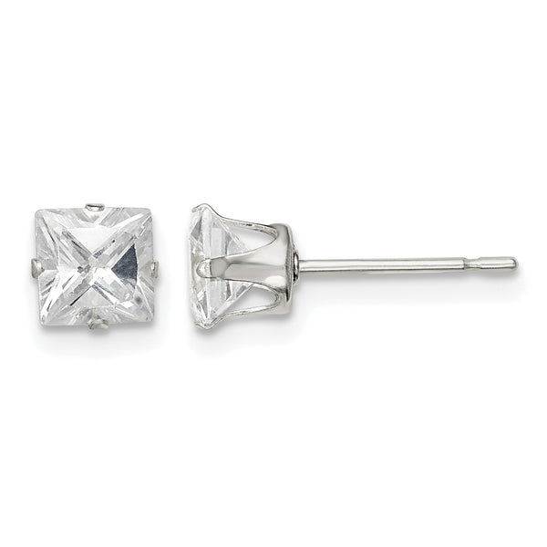 Sterling Silver 5mm Square Snap Set CZ Stud Earrings - Birthstone Company