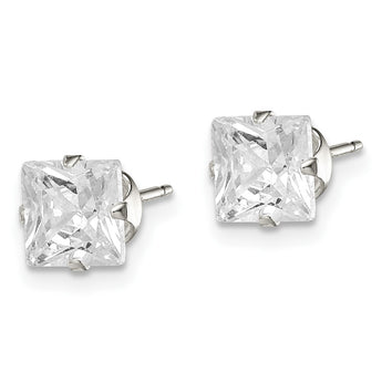 Sterling Silver 6mm Square Snap Set CZ Stud Earrings - Birthstone Company