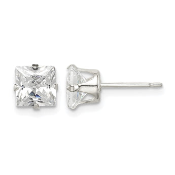 Sterling Silver 6mm Square Snap Set CZ Stud Earrings - Birthstone Company