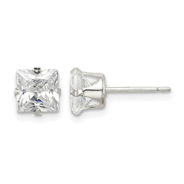 Sterling Silver 6mm Square Snap Set CZ Stud Earrings - Birthstone Company