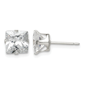 Sterling Silver 7mm Square Snap Set CZ Stud Earrings - Birthstone Company