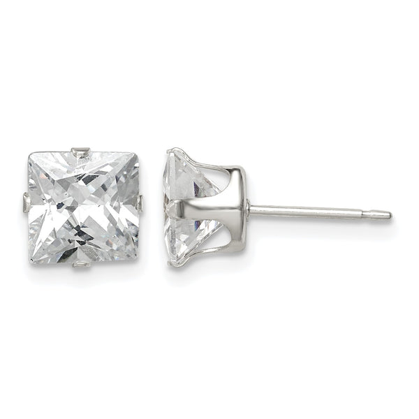 Sterling Silver 7mm Square Snap Set CZ Stud Earrings - Birthstone Company