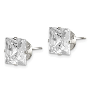 Sterling Silver 9mm Square Snap Set CZ Stud Earrings - Birthstone Company