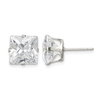 Sterling Silver 9mm Square Snap Set CZ Stud Earrings - Birthstone Company