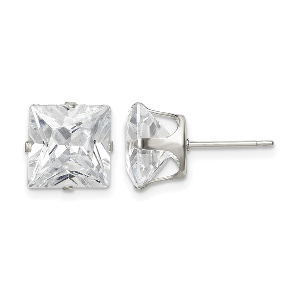 Sterling Silver 9mm Square Snap Set CZ Stud Earrings - Birthstone Company