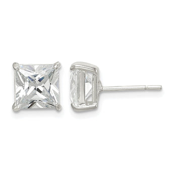 Sterling Silver 7mm Square CZ Basket Set Stud Earrings - Birthstone Company