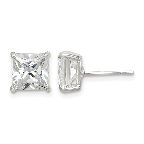 Sterling Silver 7mm Square CZ Basket Set Stud Earrings - Birthstone Company