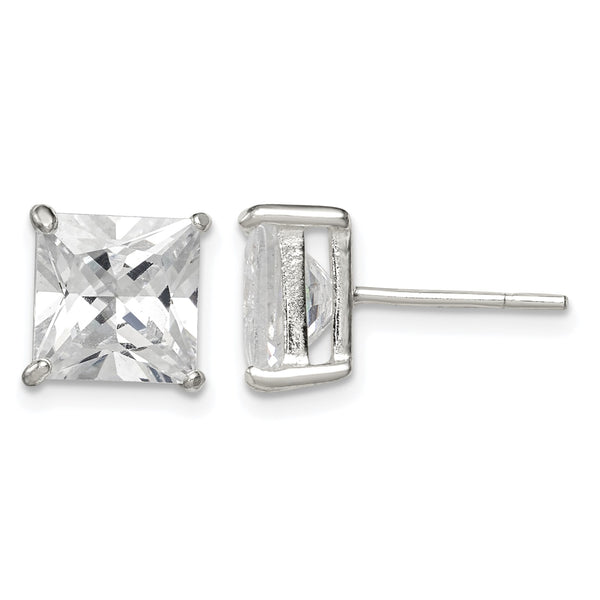 Sterling Silver 8mm Square CZ Basket Set Stud Earrings - Birthstone Company