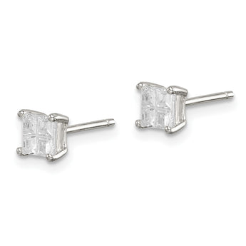 Sterling Silver 4mm Square Cross-cut CZ Basket Set Stud Earrings - Birthstone Company