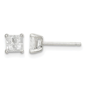 Sterling Silver 4mm Square Cross-cut CZ Basket Set Stud Earrings - Birthstone Company