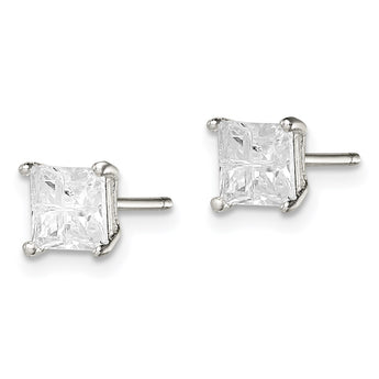 Sterling Silver 5mm Square Cross-cut CZ Basket Set Stud Earrings - Birthstone Company