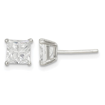 Sterling Silver 5mm Square Cross-cut CZ Basket Set Stud Earrings - Birthstone Company