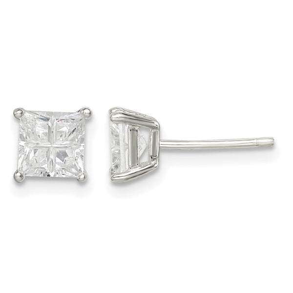 Sterling Silver 5mm Square Cross-cut CZ Basket Set Stud Earrings - Birthstone Company