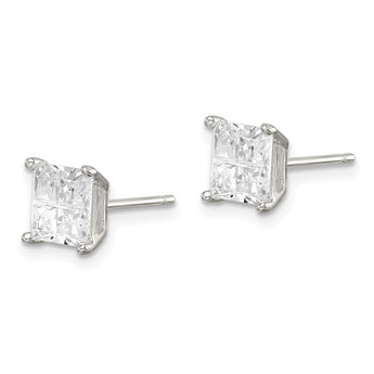 Sterling Silver 6mm Square Cross-cut CZ Basket Set Stud Earrings - Birthstone Company