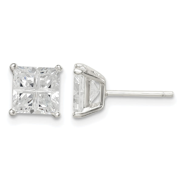 Sterling Silver 6mm Square Cross-cut CZ Basket Set Stud Earrings - Birthstone Company
