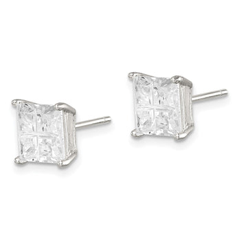 Sterling Silver 7mm Square Cross-cut CZ Basket Set Stud Earrings - Birthstone Company