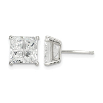Sterling Silver 7mm Square Cross-cut CZ Basket Set Stud Earrings - Birthstone Company