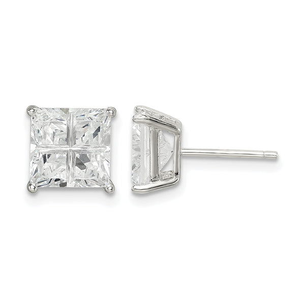 Sterling Silver 7mm Square Cross-cut CZ Basket Set Stud Earrings - Birthstone Company