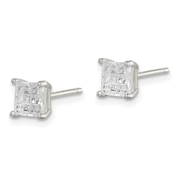 Sterling Silver 5mm Square Laser-cut CZ Basket Set Stud Earrings - Birthstone Company