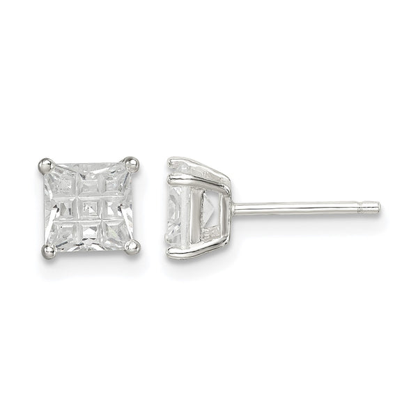Sterling Silver 5mm Square Laser-cut CZ Basket Set Stud Earrings - Birthstone Company