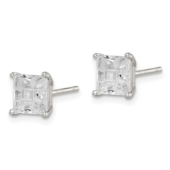 Sterling Silver 6mm Square Laser-cut CZ Basket Set Stud Earrings - Birthstone Company