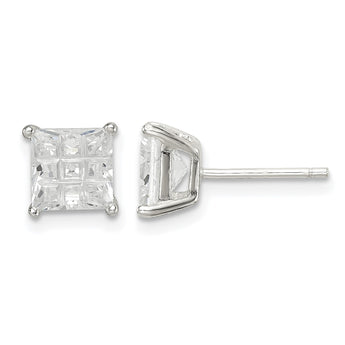 Sterling Silver 6mm Square Laser-cut CZ Basket Set Stud Earrings - Birthstone Company