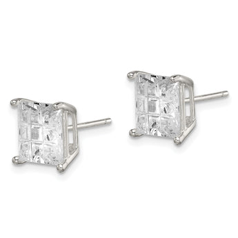 Sterling Silver 8mm Square Laser-cut CZ Basket Set Stud Earrings - Birthstone Company