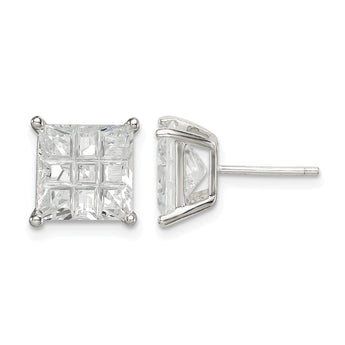 Sterling Silver 8mm Square Laser-cut CZ Basket Set Stud Earrings - Birthstone Company