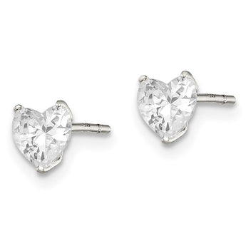 Sterling Silver Polished 5mm Heart 3 Prong Basket Set CZ Stud Earrings - Birthstone Company