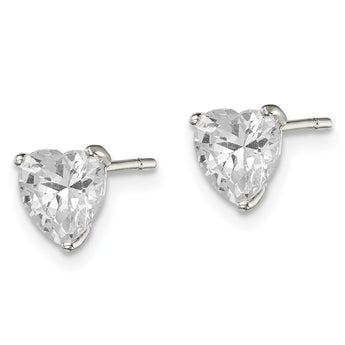Sterling Silver Polished 6mm Heart 3 Prong Basket Set CZ Stud Earrings - Birthstone Company