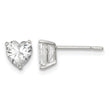Sterling Silver Polished 6mm Heart 3 Prong Basket Set CZ Stud Earrings - Birthstone Company