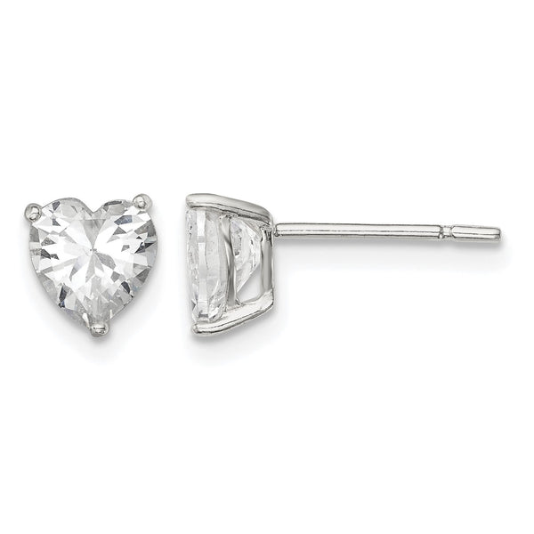 Sterling Silver Polished 6mm Heart 3 Prong Basket Set CZ Stud Earrings - Birthstone Company